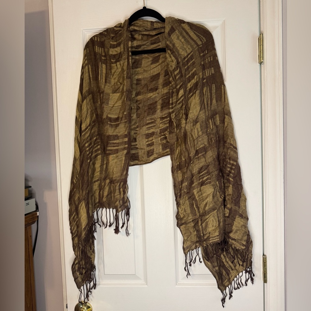 Boho Earth-Tone Wrap Scarf / Shawl with Fringe
